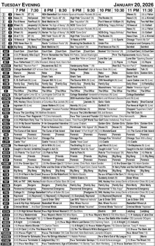 Tuesday evening TV listings